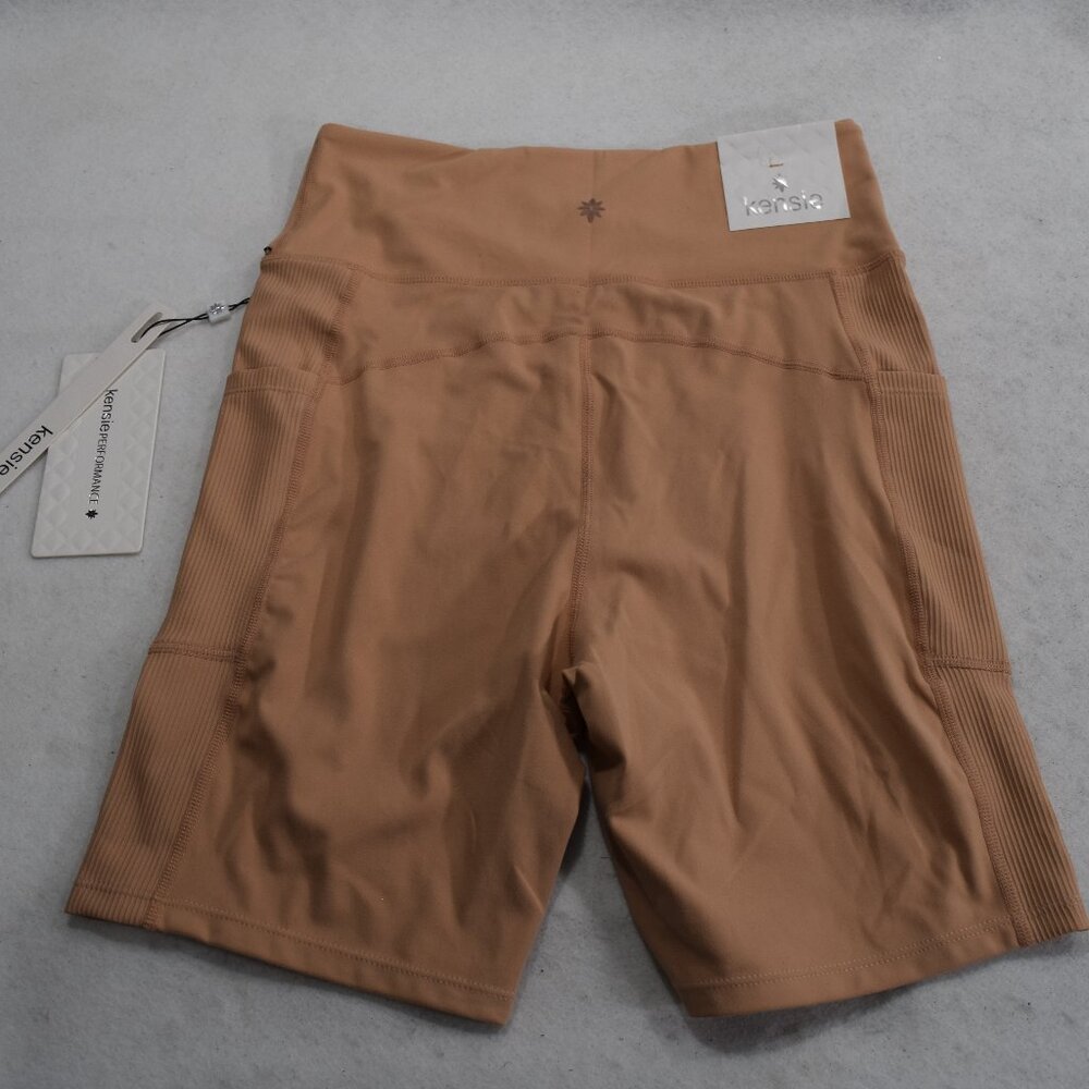 kensie Women's Stretch Legging Shorts Size M Color Peach/Cream NWT #0282 - Picture 8 of 9